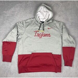 Nike Dri-Fit USC Trojans Hoodie Mens XL Red Gray Color Block Pockets Sweater